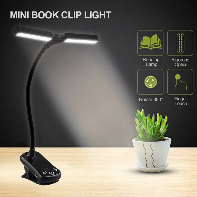 Dual Head Clip Desk Lamp 14LED Rechargeable